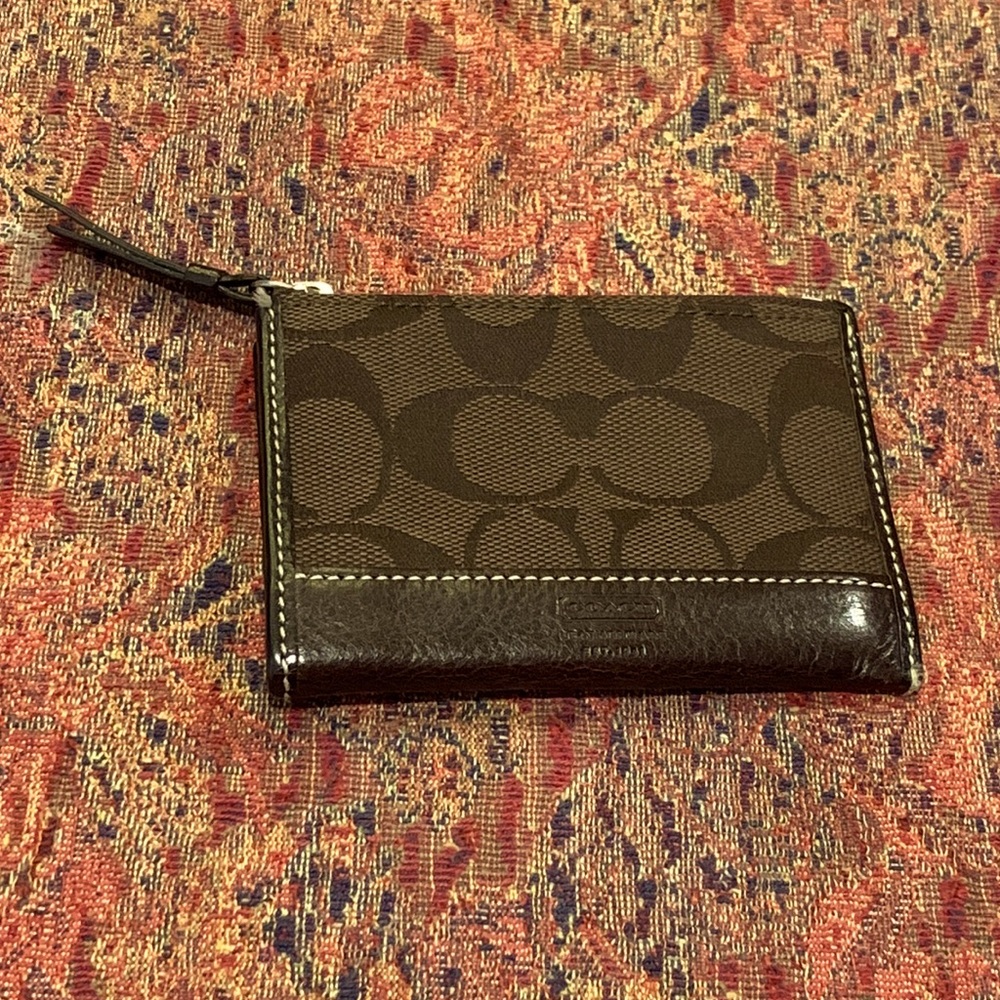 Coach Slim Card Case Dark Brown Canvas with Signature C’s & Leather Trim